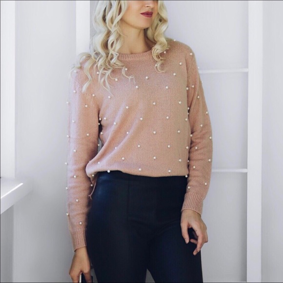 1 Left! Light Pink Pearl Sweater Top - Picture 2 of 8